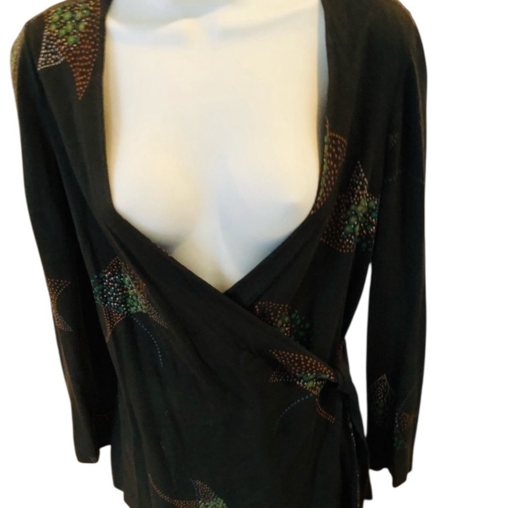 Diane Von Furstenberg DVF size 12 skirt set brown print wrap top & bias cut - Picture 16 of 16